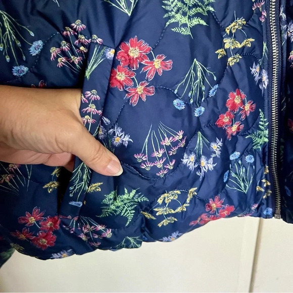 Eloquii Elements Navy Blue Floral Quilted Puffer Bomber‎ Jacket Plus Size 22/24 - Picture 5 of 13